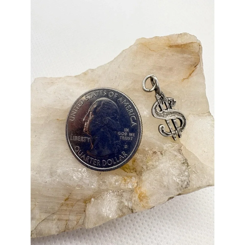 Vintage Sterling Silver Dollar Sign Charm 925 Money Symbol‎ Pendant Y2K Business